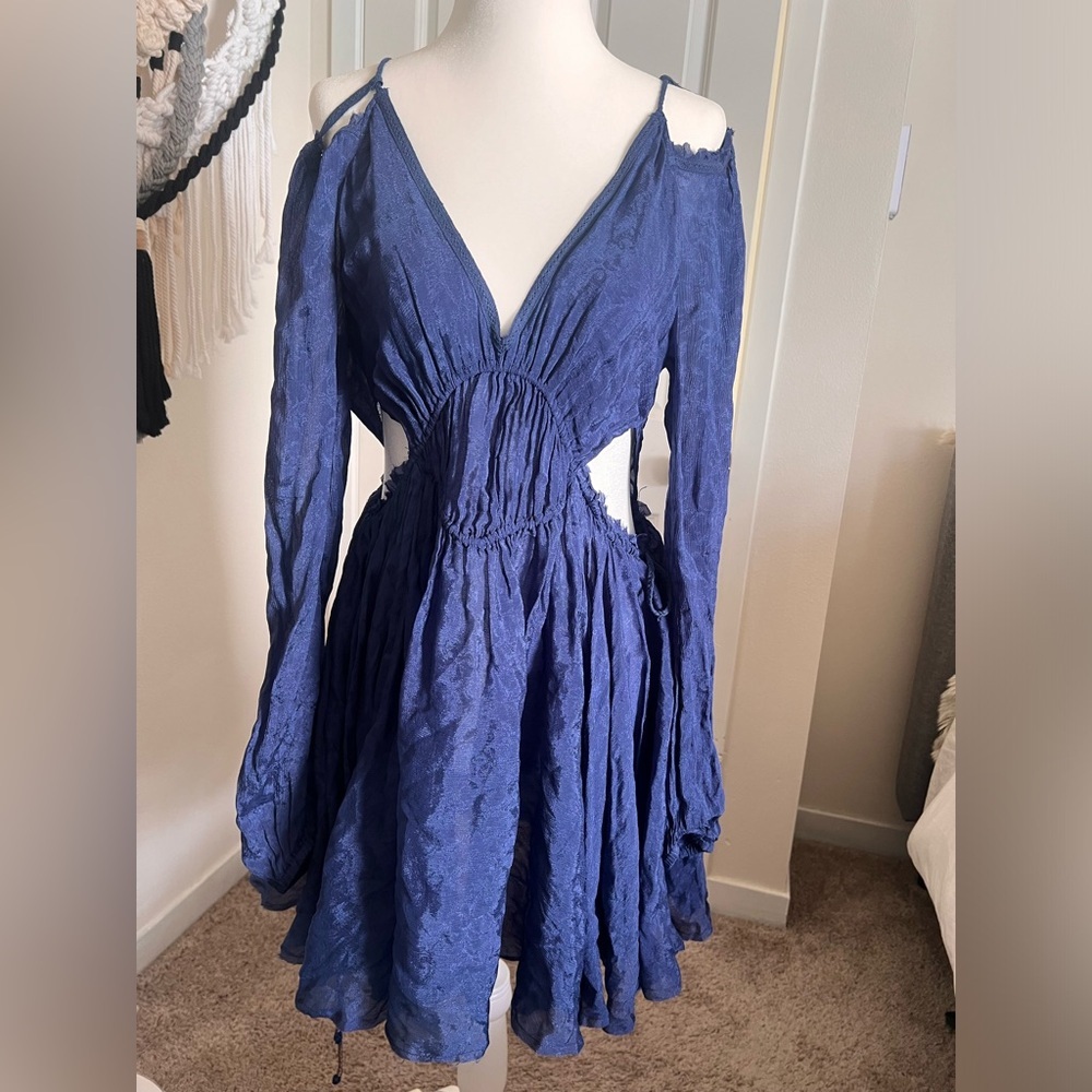 Free People Blue Dress, Cutout Shoulders and Waist, Size S